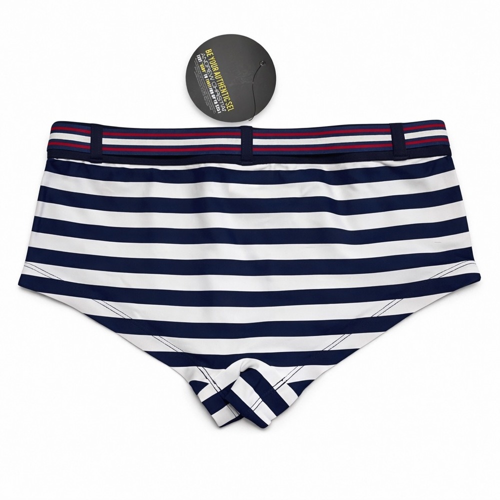 Andrew Christian Small (28-31) Navy White Striped Swim Briefs Buckle Belt 70063 - Picture 4 of 7